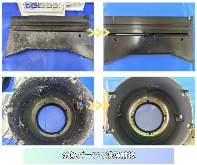Airdogの分解パーツ洗浄前後の比較