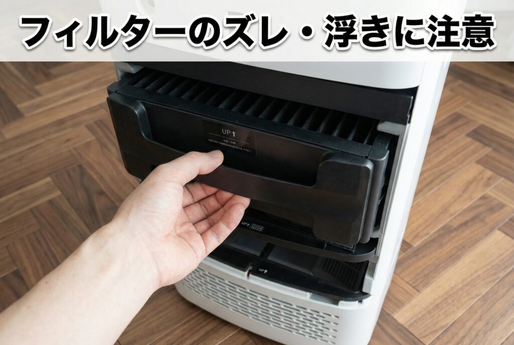 Airdogのフィルターのズレや浮きを確認している様子