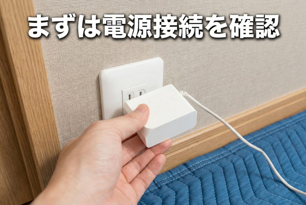 Airdogの電源アダプターとコンセント接続を確認している様子