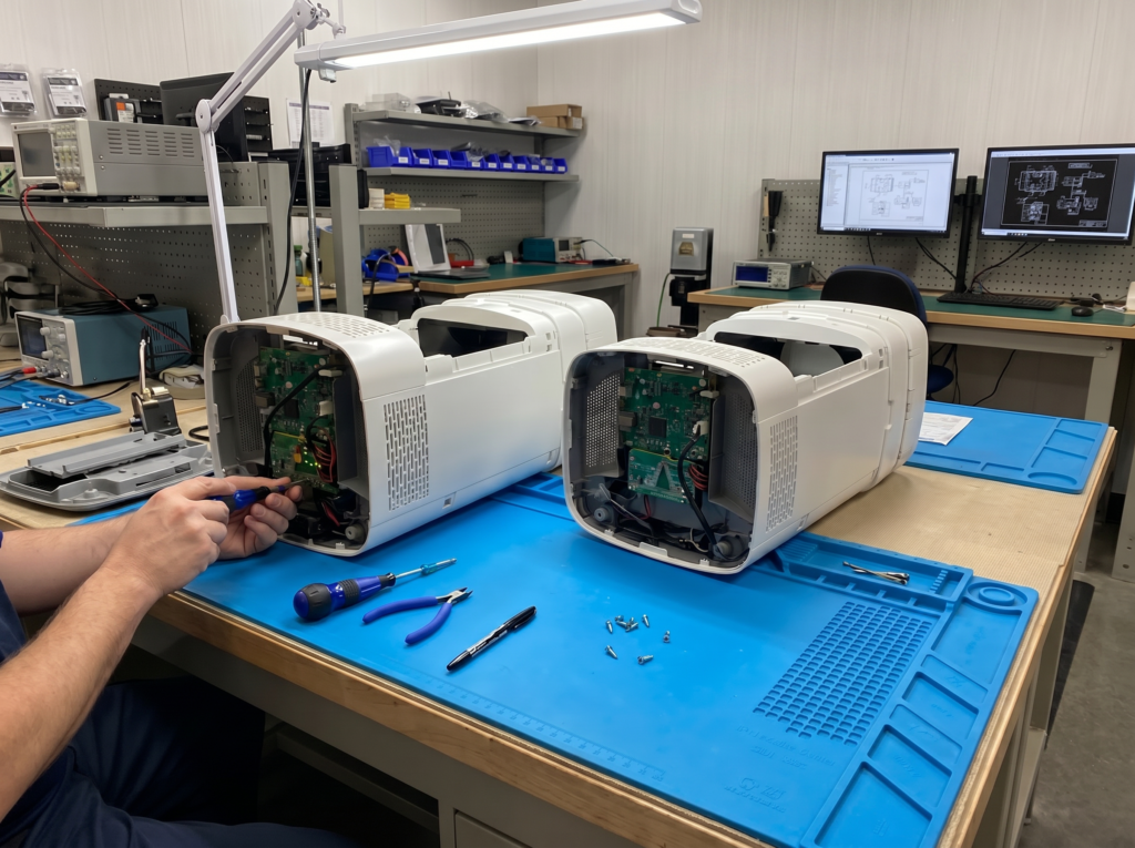 Airdog修理センターで基板修理を行っている作業風景